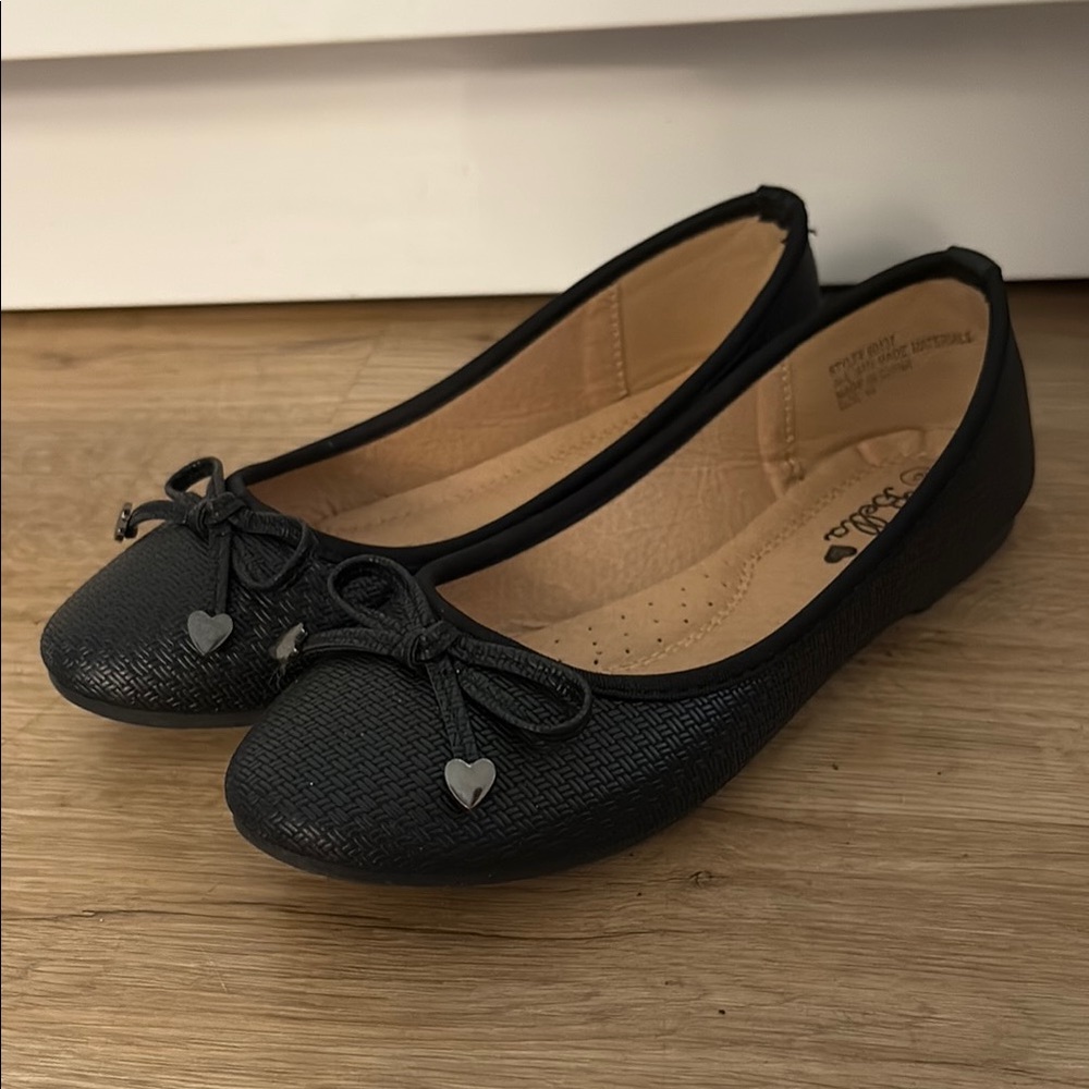 Black Ballet Flats with Heart Detail